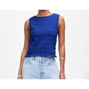 Madewell Smocked Boatneck Sleeveless Top Royal Blue Size M NV912